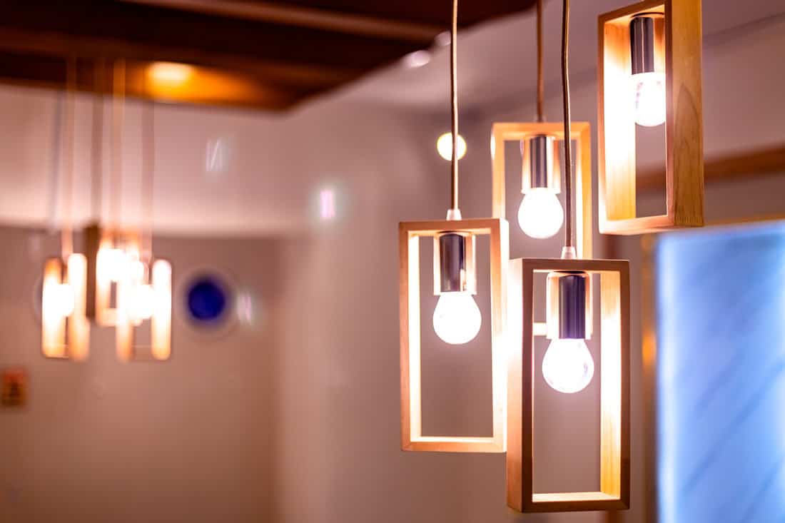 Modern design danglilng lamps inside a cafe