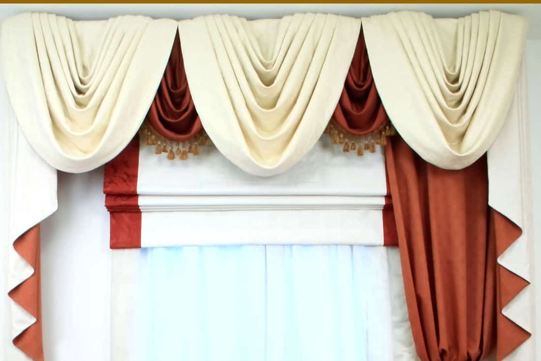 Properly hanged velvet brown and white swag curtains
