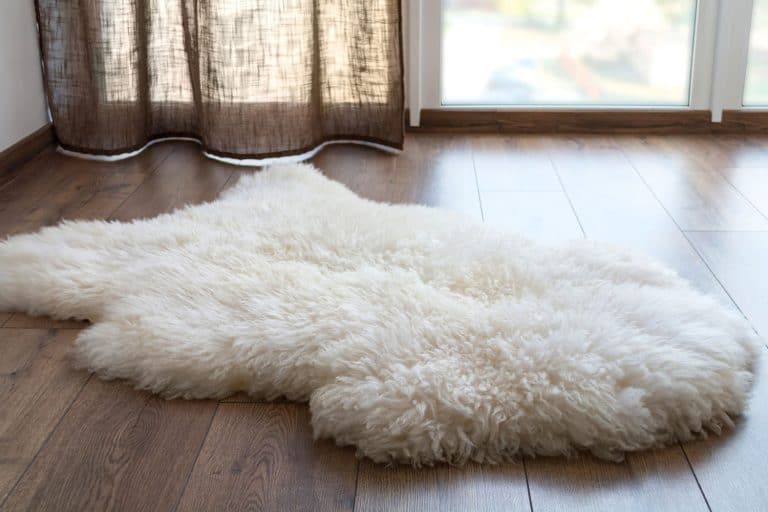 Sheep skin on the laminate floor in the room. Cozy place near the window, How To Clean A Faux Fur Rug [5 Steps]