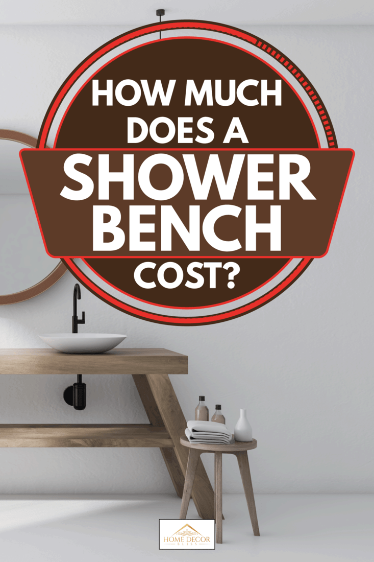 White bathroom with double sink, mirror, and shower bench, How Much Does A Shower Bench Cost?