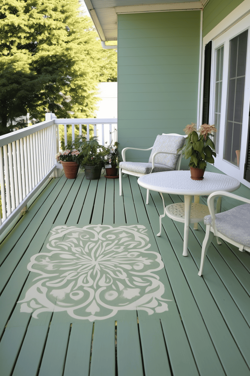 an artistic deck with a rectangle faux rug created through paint1