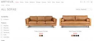 Article website couch product page