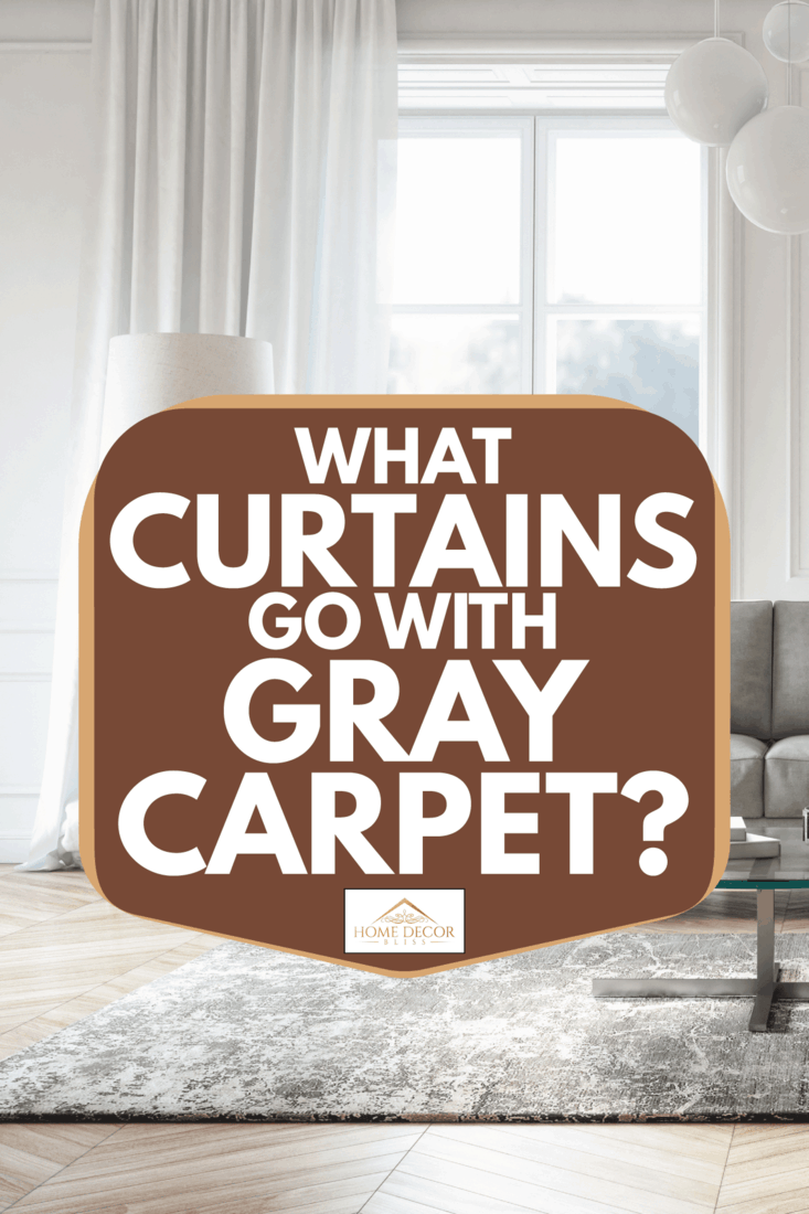 grey carpet and sofa, standing lamp, in a modern home with white curtains, What Curtains Go With Grey Carpet