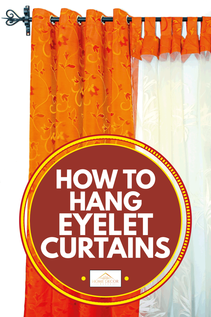 orange eyelet curtain hanging on a metal rod, How To Hang Eyelet Curtains
