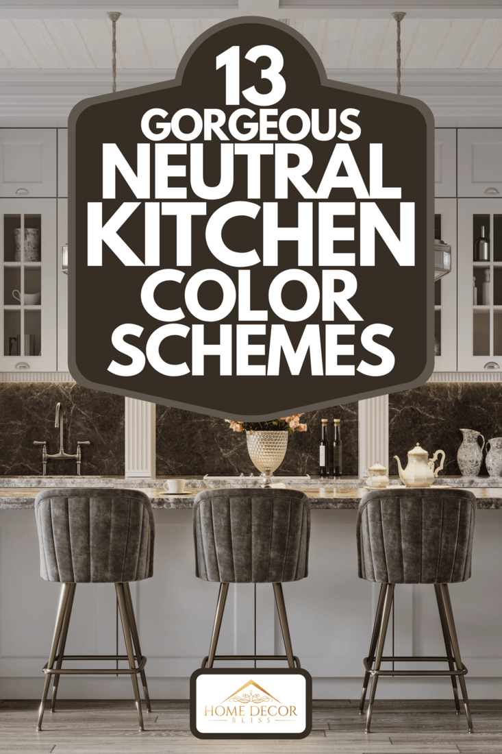 Salle à manger dans une belle cuisine moderne d'une grande maison, 13 superbes schémas de couleurs de cuisine neutres
