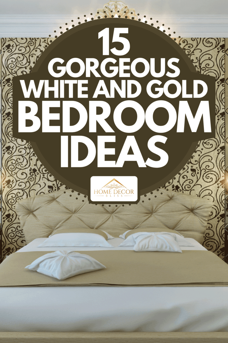 Interior of classic bedroom in gold colors, 15 Gorgeous White And Gold Bedroom Ideas