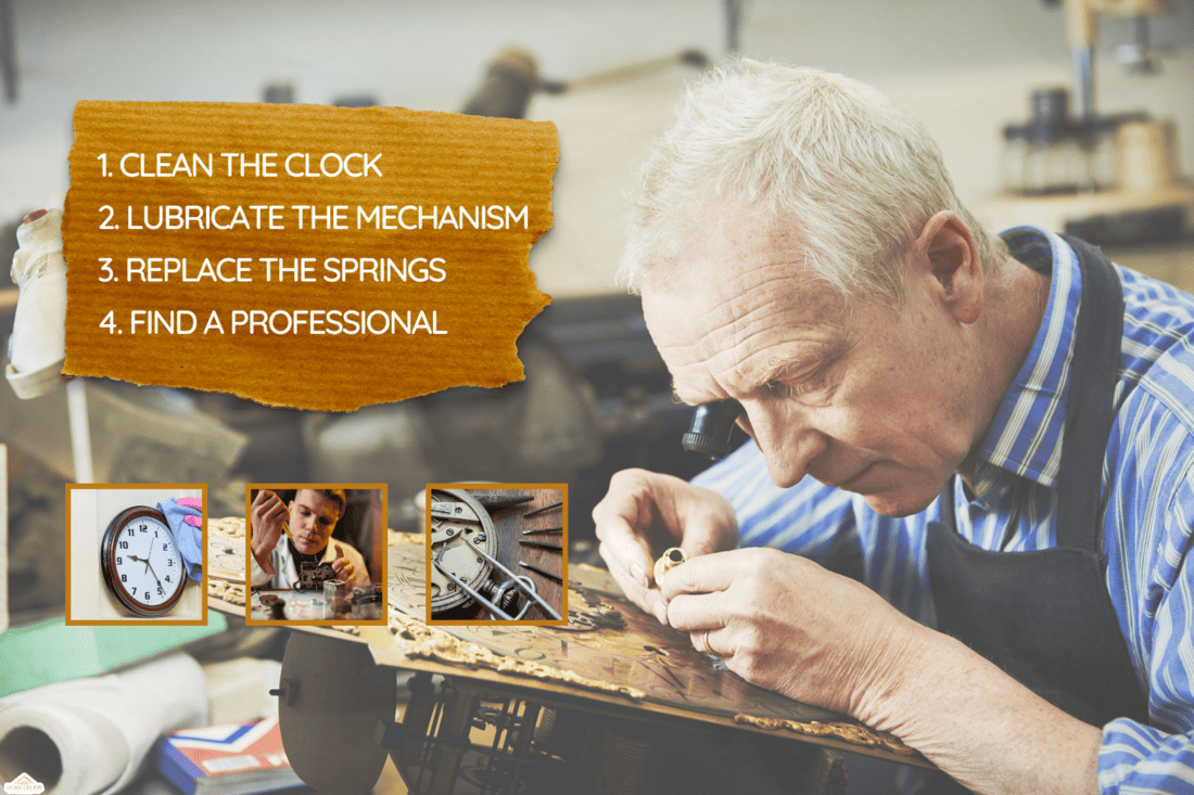 A clock maker using an eye loupe, working on an antique clock. How To Fix An Overwound Clock [4 Methods]