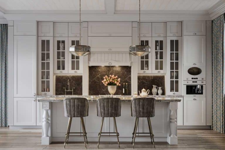 A dining area in a beautiful modern kitchen from a large house, 13 Gorgeous Neutral Kitchen Color Schemes
