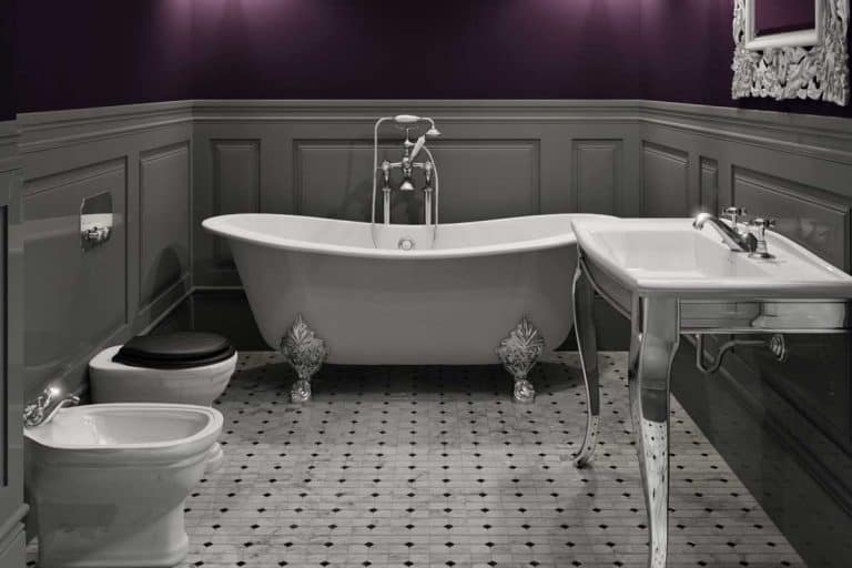 A luxury bathroom interior in dark violet tone, 15 Incredible Purple Bathroom Ideas