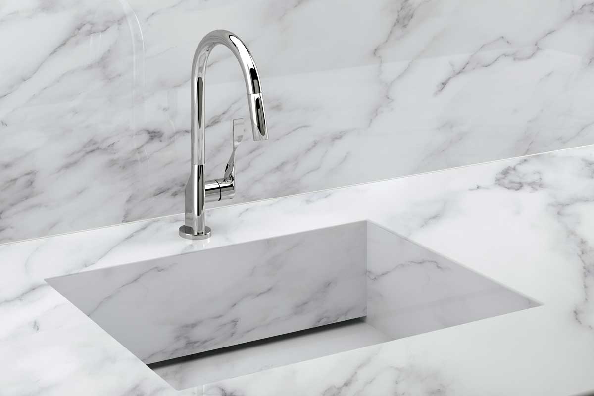 A luxury water tap with marble kitchen sink, 17 Awesome Kitchen Sink Ideas