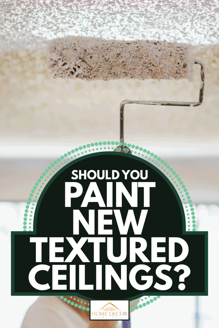 Adult Female Painting Ceiling White With Paint Roller. Should You Paint New Textured Ceilings