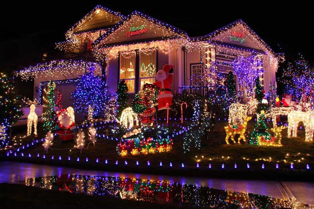Christmas lights of a modern home
