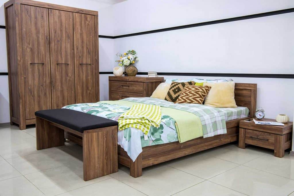 Cozy modern bedroom interior with bed