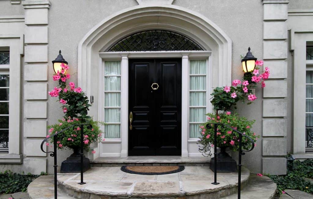 Elegant front door with flowers