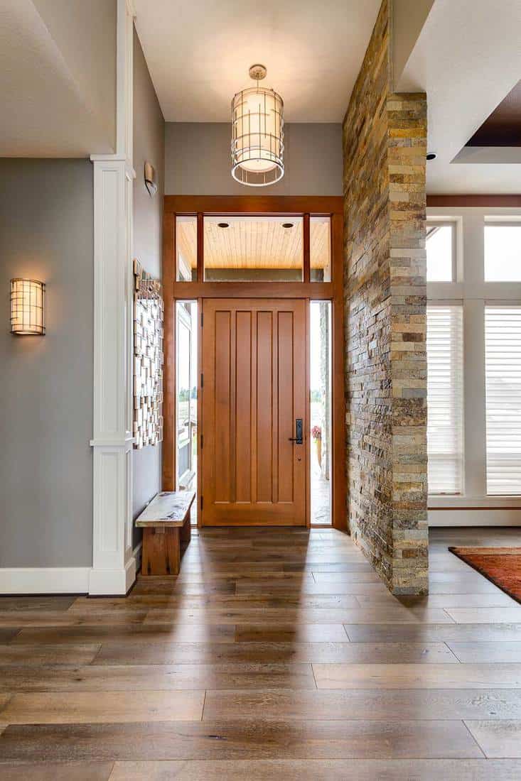 Elegant front door with welcome mat