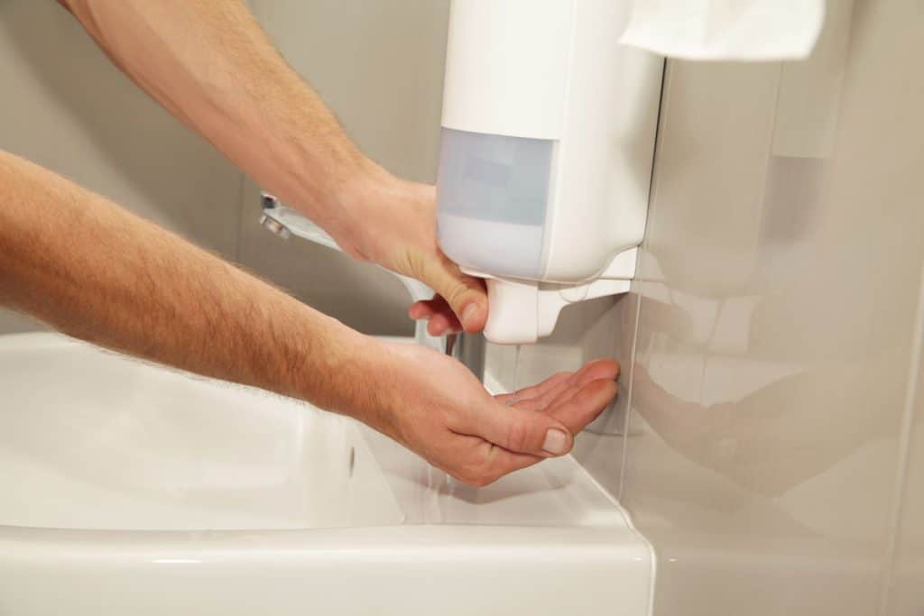Getting soap from the soap dispenser