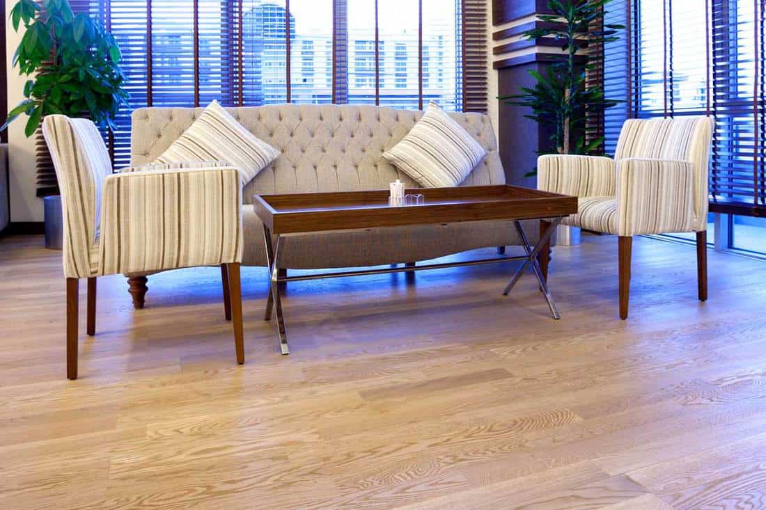 Hardwood brown vinyl flooring of a modern living room with furniture, Does Furniture Leave Dents Or Marks In Vinyl Flooring?