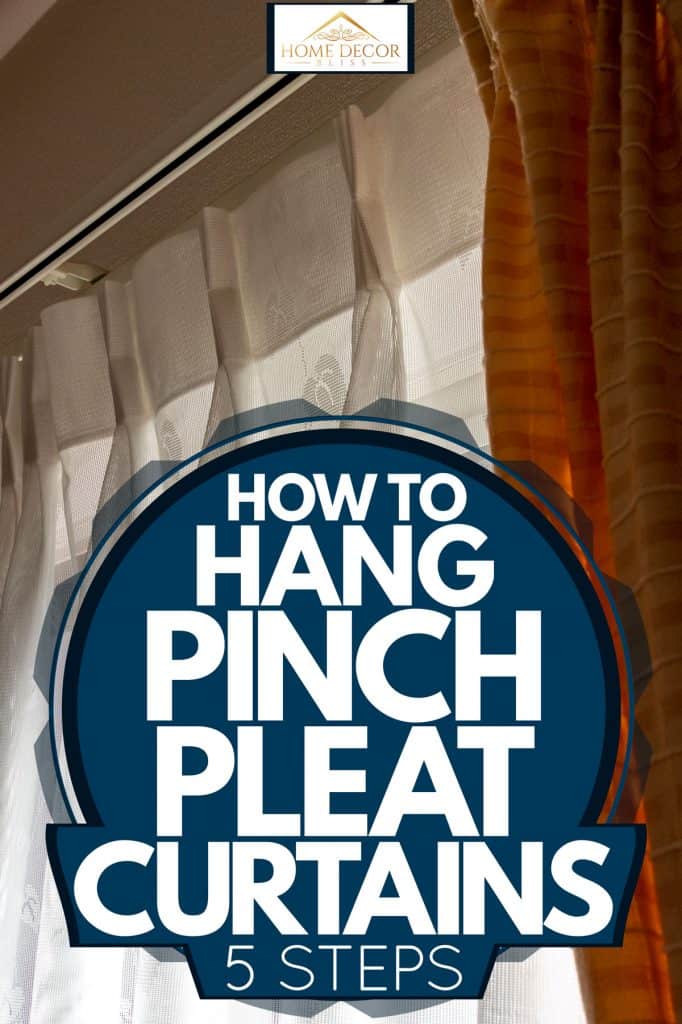 Brown and white pinch pleated curtains inside a modern living room, How To Hang Pinch Pleat Curtains [5 Steps]
