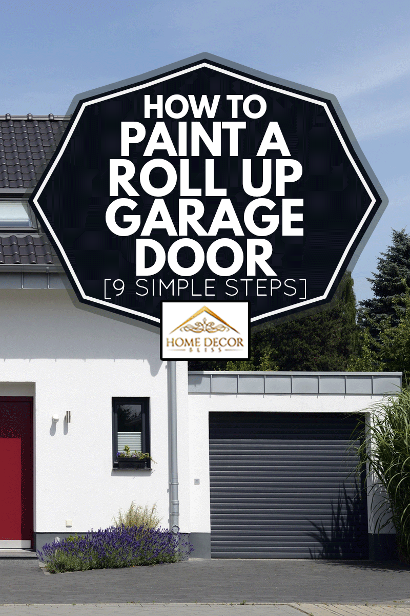 White two-story house features a black roof and a roll up black garage door, How To Paint A Roll Up Garage Door [9 Simple Steps]