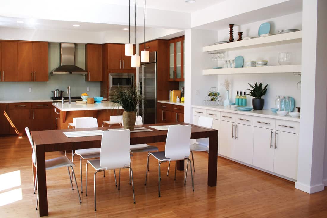 Kitchen With Contemporary White Accent Pieces