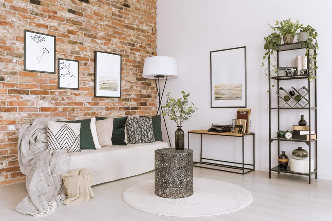living room with brick wall. living room with brick wall