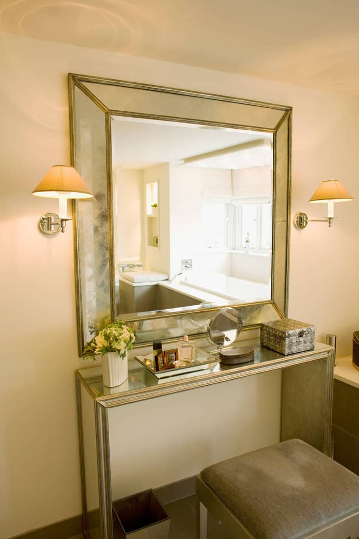 Mirror, vanity table and stool
