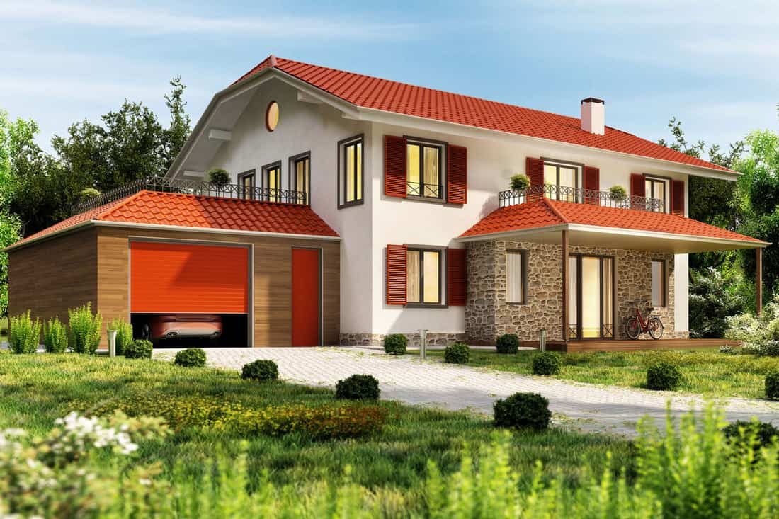 Modern country house with a red roof and a garage, What Color House Goes With A Red Roof?