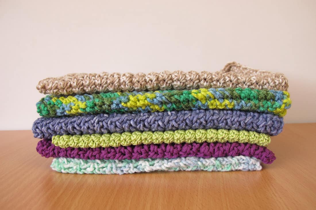 Washable crocheted and knitted dishcloths from wool