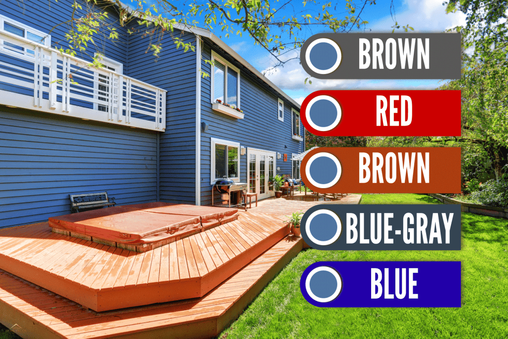 Huge blue house with a brown deck on the backyard, What Color Deck Goes With A Blue House? [A Complete Guide]