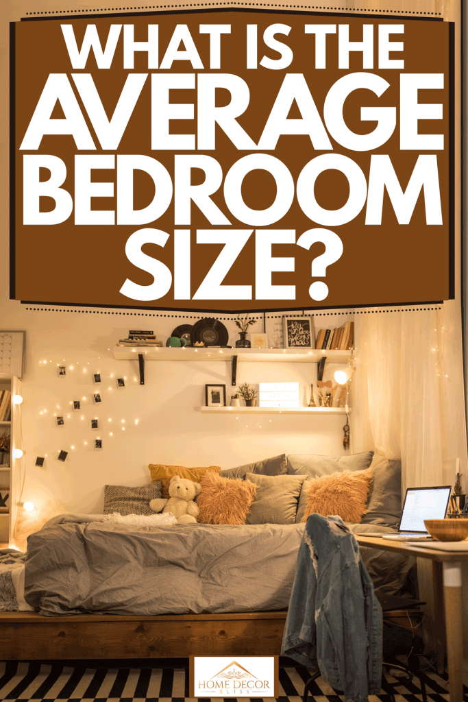 Interior of a retro inspired bedroom with fur throw pillows, wooden and gray beddings and decorative lightings on the walls, What Is The Average Bedroom Size?