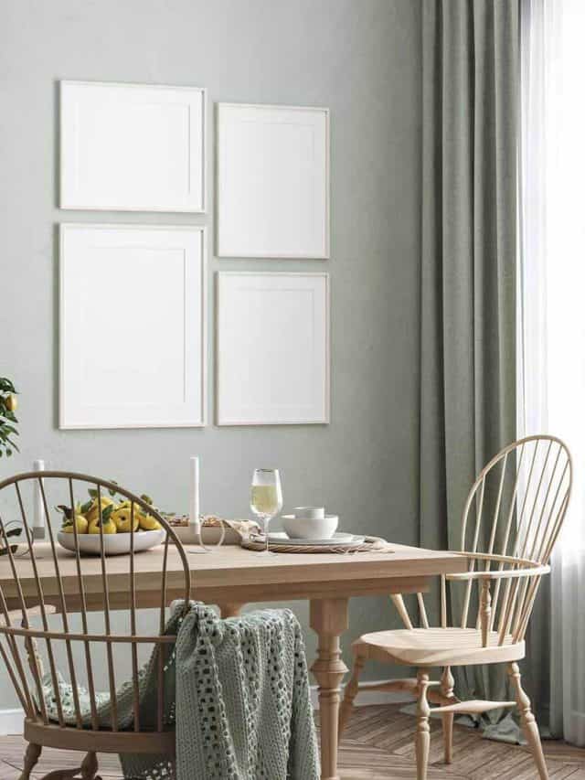 Blank frame in Scandinavian style home interior dining room