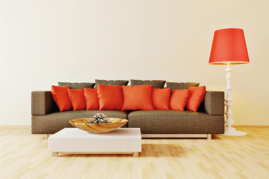 fabulous las vegas living room color scheme, red pillows, art deco style lamp