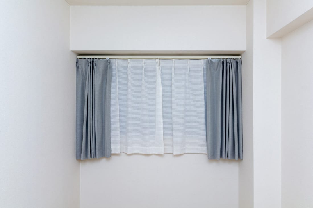 small window with curtain with Cool Neutral Color With Layering