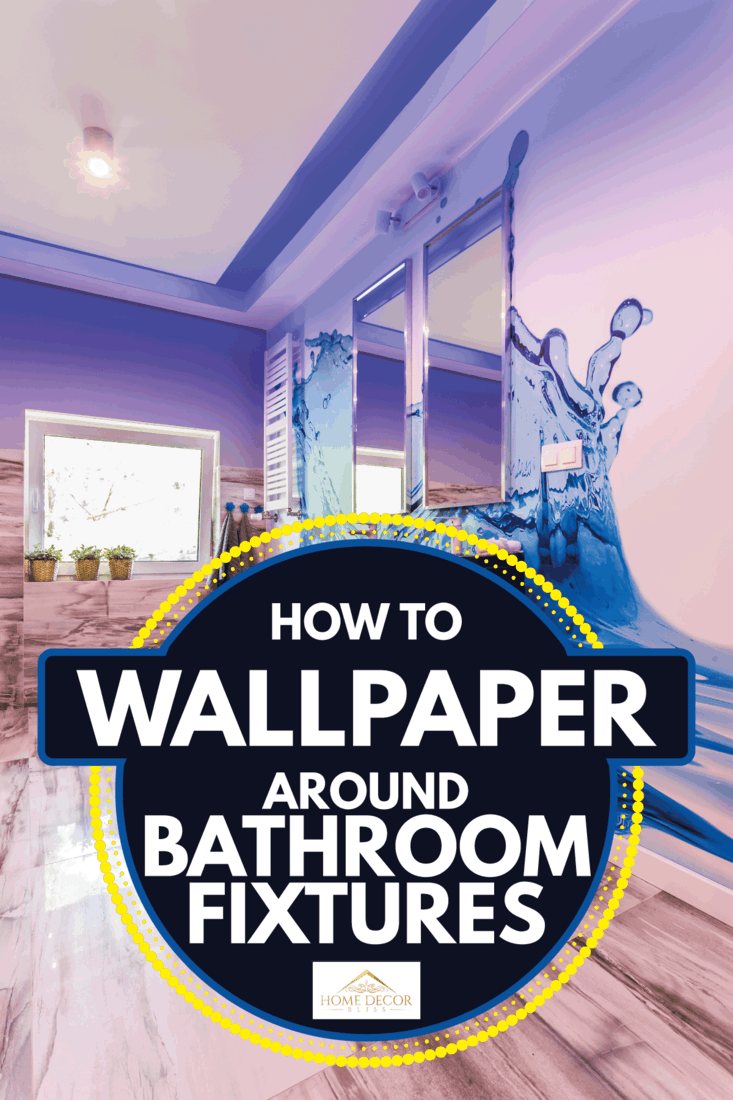 water themed wallpaper in a marble bathroom. How To Wallpaper Around Bathroom Fixtures