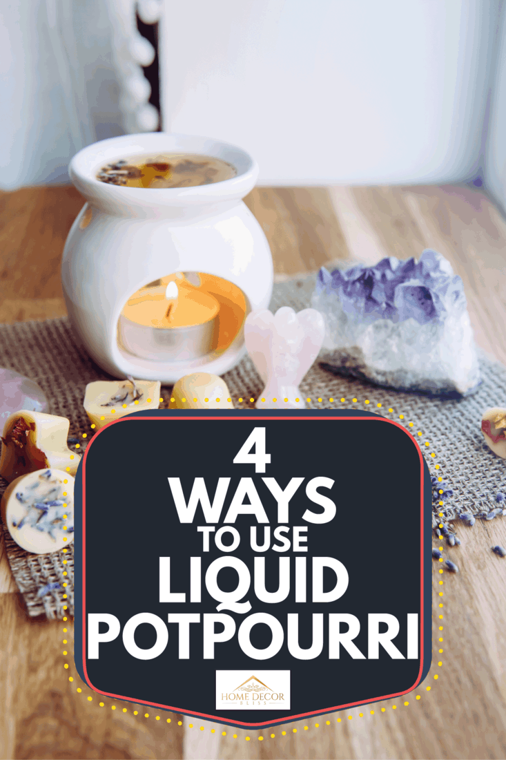 Homemade mini wax melts in aromatherapy lamp diffuser at home interior with rose quartz crystal hearts and angel for decoration on wooden window sill on winter. 4 Ways To Use Liquid Potpourri