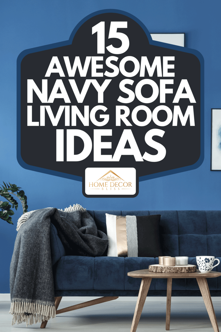 A navy blue decor of lounge with sofa, wooden furniture and patterned carpet, 15 Awesome Navy Sofa Living Room Ideas