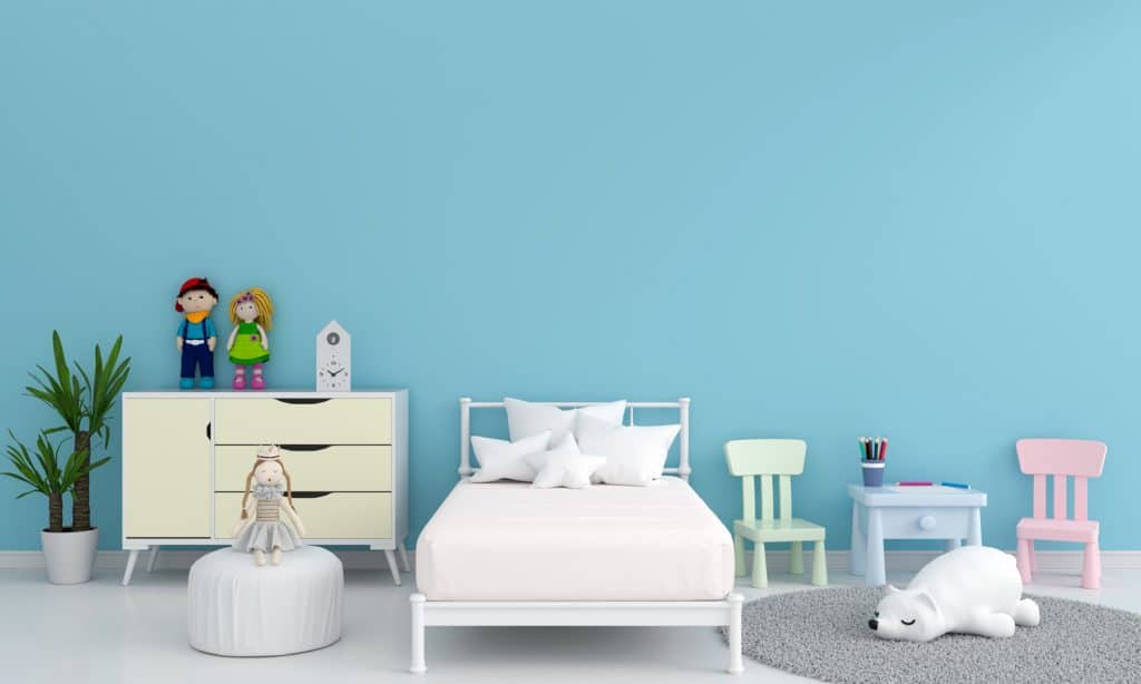 Blue children bedroom interior with chairs
