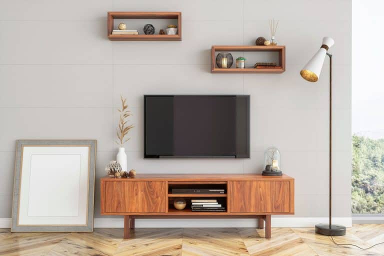 Interior hipster smart tv and blank picture poster frame, 11 TV Cabinet Designs For The Living Room [#8 Is Our Favorite!]