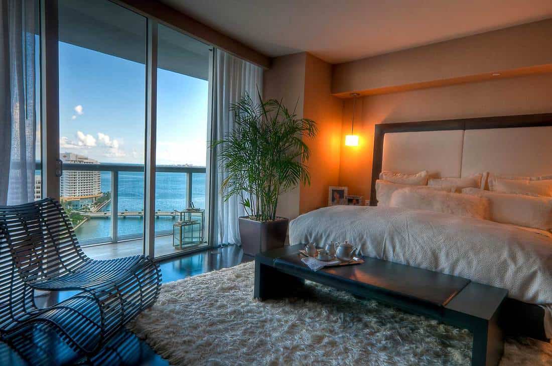 Luxury bedroom with glass sliding door and nice overview