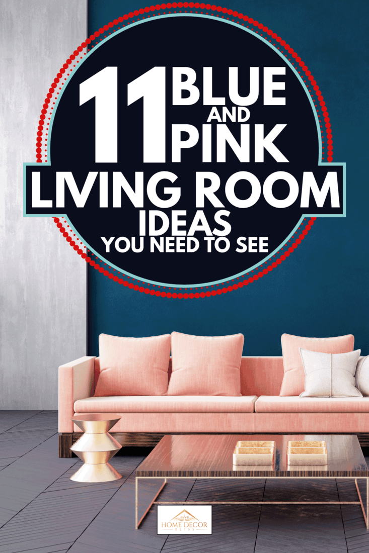 Modern dark blue living room interior with pink color couch and golden decor. 11 Blue And Pink Living Room Ideas You Need To See