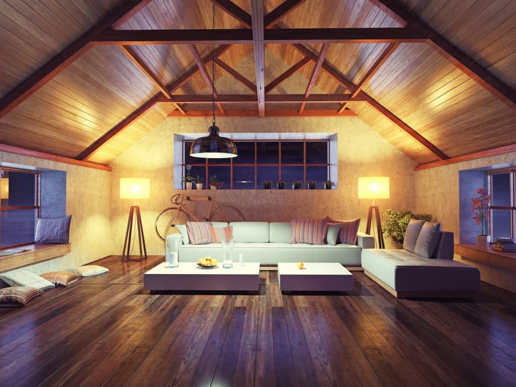 Modern interior spacious loft in the attic