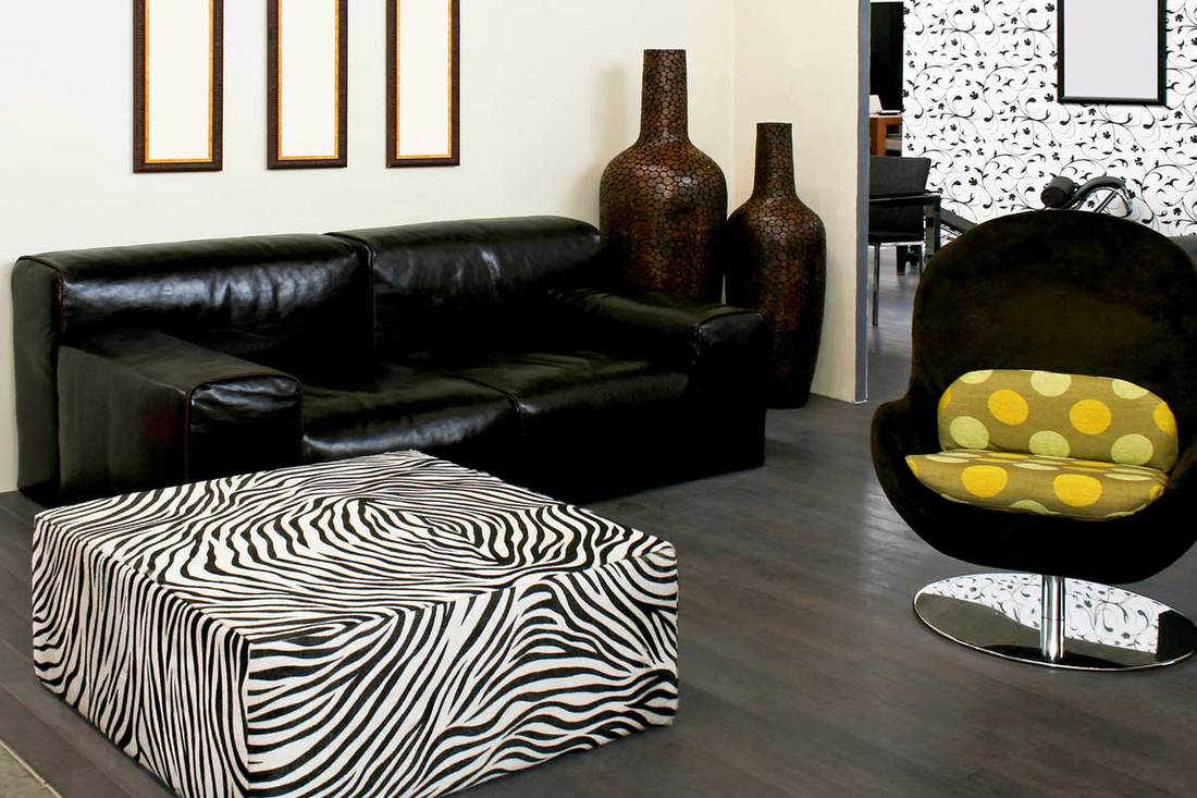 Modern living room in African style with zebra stripe table, Can You Mix Patterns In The Living Room?