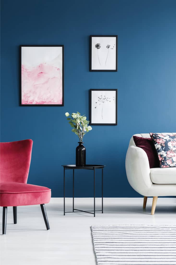 Red and blue living room. One Bold Piece In Pink