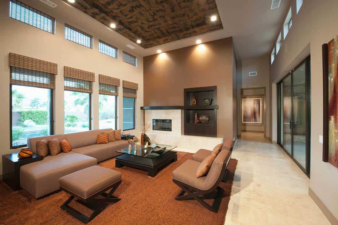 Spacious living room with double height ceiling