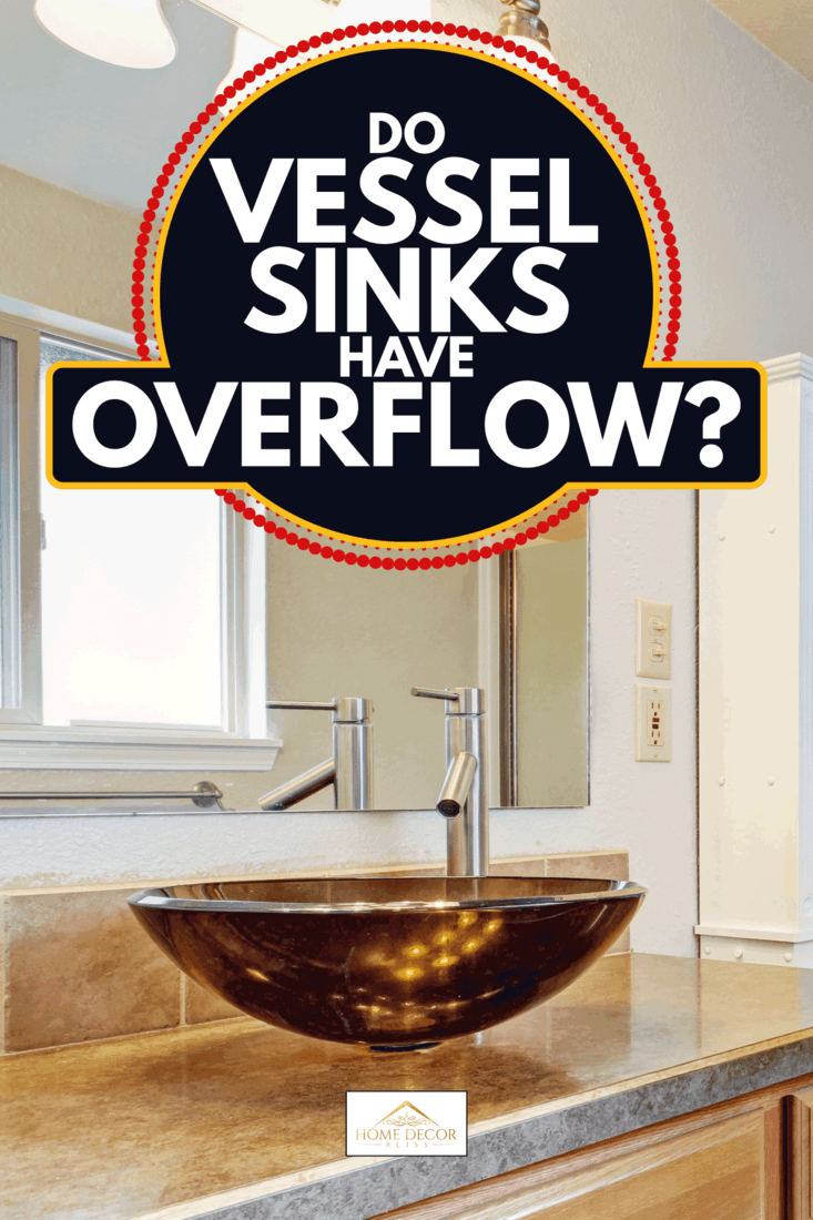 bathroom with marble counter top, vanity mirror, gold vessel sink. Do Vessel Sinks Have Overflow