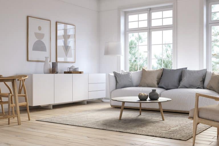 Scandinavian interior design living room with white colored furniture and wooden elements, 13 Stylish Scandinavian Flooring Ideas