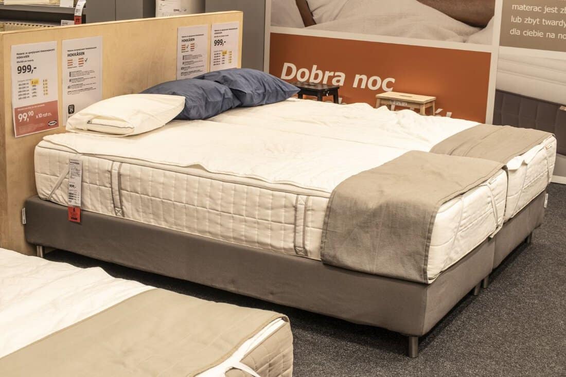 exhibition at IKEA store. Memory Foam, Pocket sprung, Slatted mattress, IKEA designs, sells ready-to-assemble furniture, appliances, home accessories