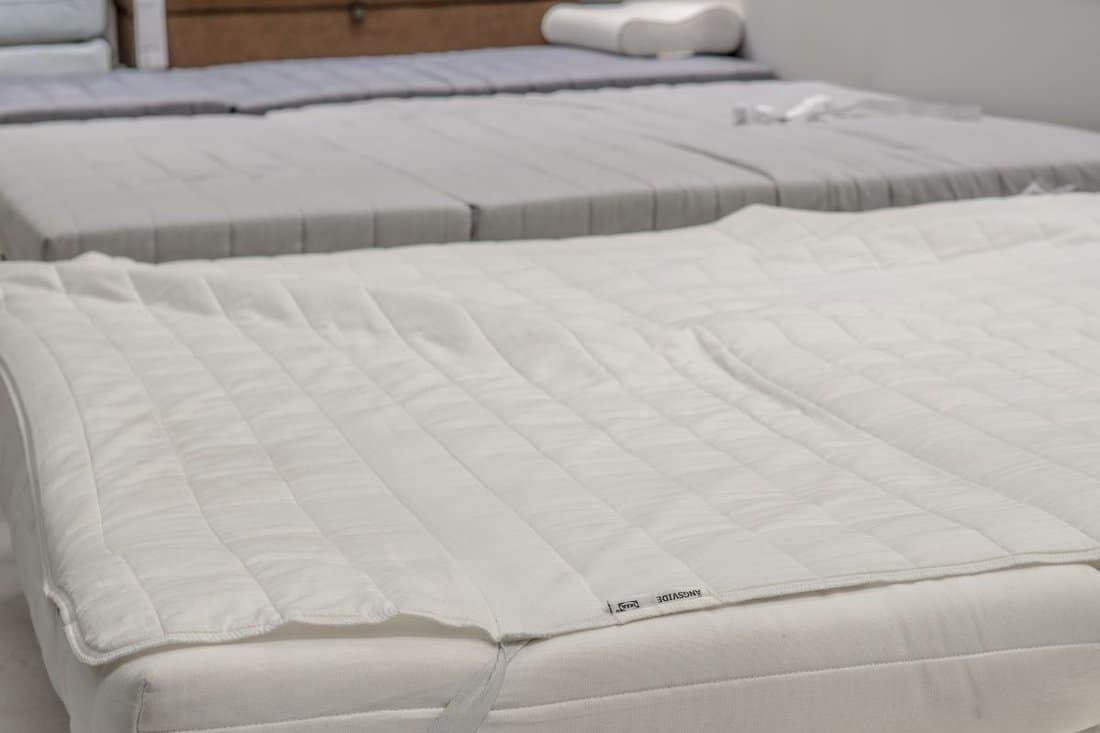 exhibition at IKEA store. bed with Mattress. IKEA is Swedish-founded Dutch-based co. that designs, sells ready-to-assemble furniture, appliances, home accessories