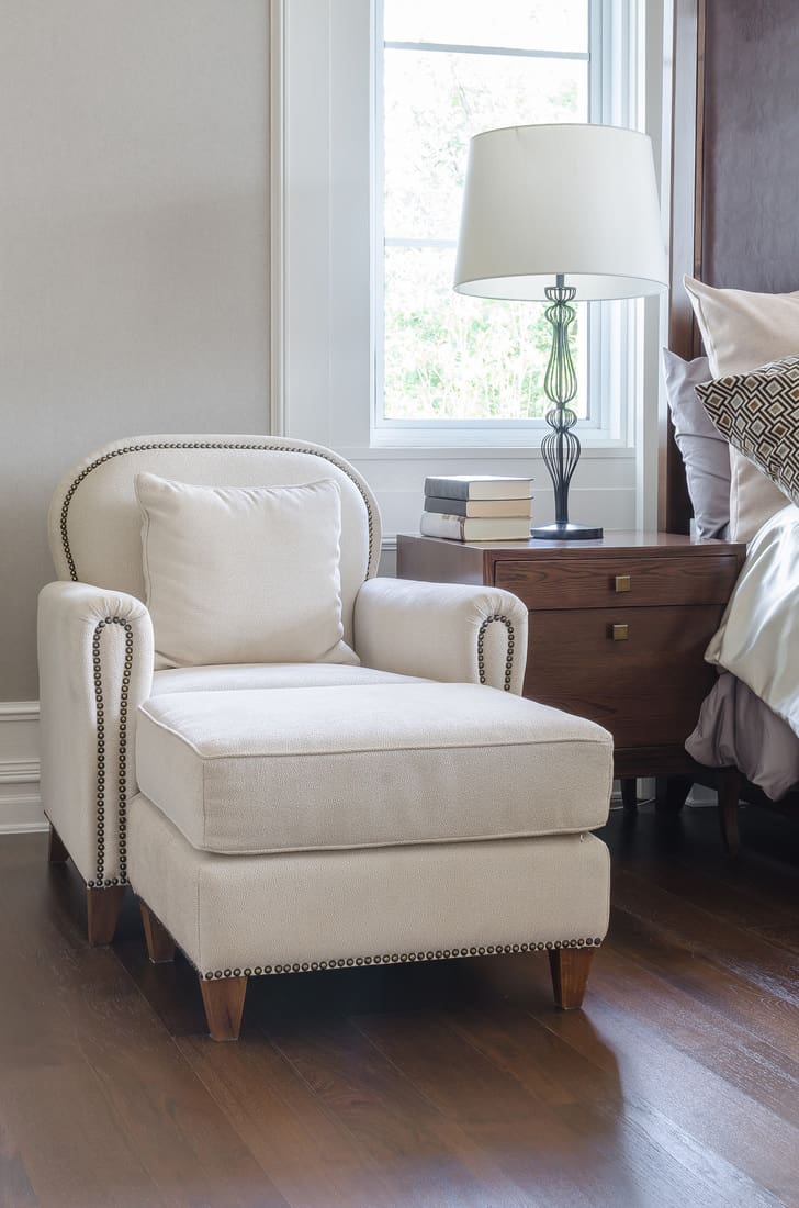 luxury white chair in classic bedroom design at home