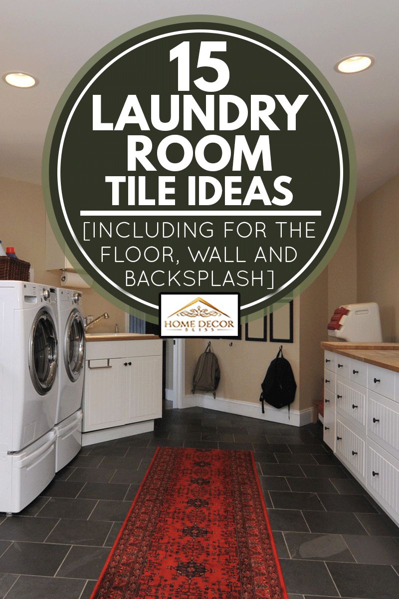 A home laundry room with red carpet and dark flooring, 15 Laundry Room Tile Ideas [Including For The Floor, Wall And Backsplash]